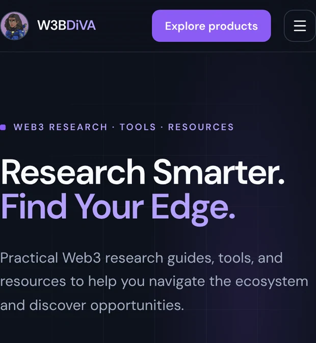 Screenshot of the W3BDiVA website, a Web3 research guide, made with Lida.