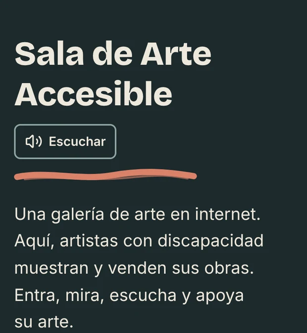 Screenshot of Sala de Arte Accesible, an online art gallery with work by artists with disabilities, made with Lida.