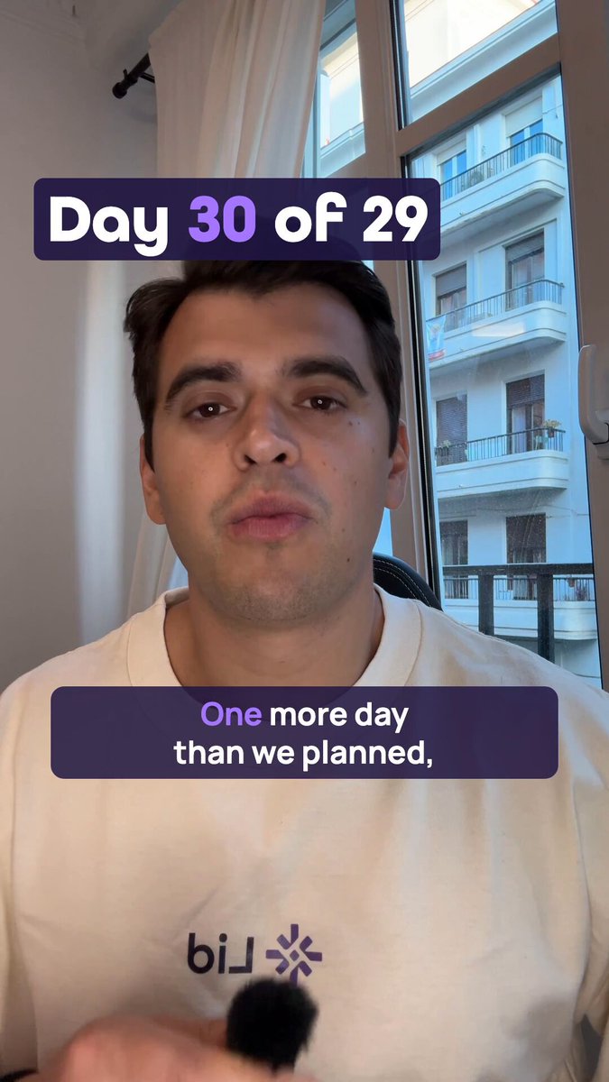 Alberto speaking to the camera in a vertical video titled Day 30 of 29.